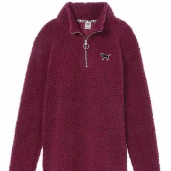 PINK Victoria's Secret Tops - PINK Maroon Zip-Up Fleece Sweatshirt